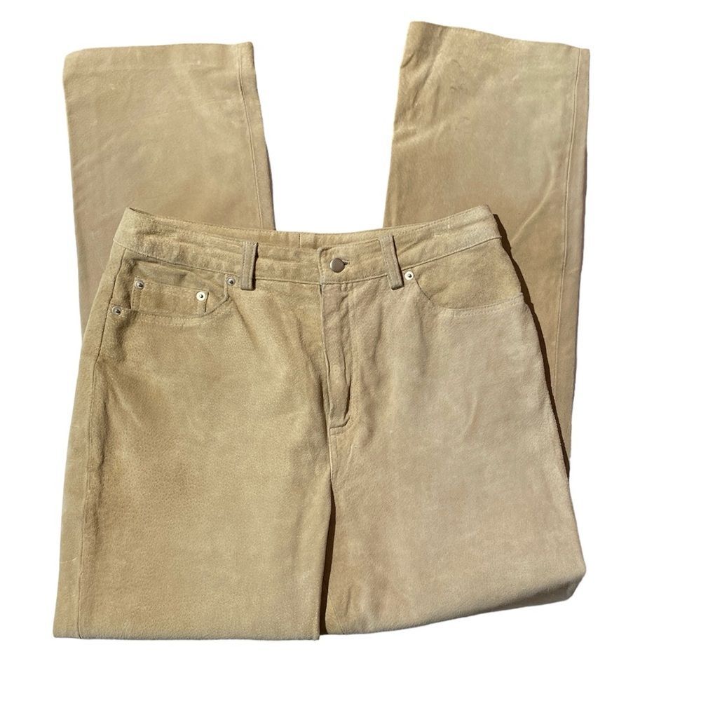 Vintage Paul Harris Designs Tan Suede Leather Straight Leg Pants Women's Size 10